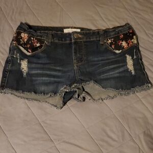 2.1 Denim Dark Blue Floral Jean Shorts